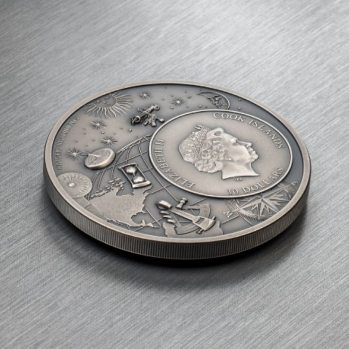 Cook Islands: Historic Instruments – Astrolabe 2 uncje Srebra 2023 Ultra High Relief Antiqued Coin