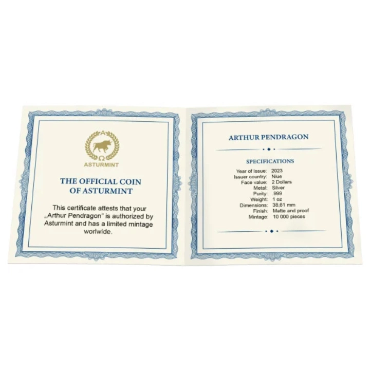 Niue: Camelot - Artur Pendragon 1 uncja Srebra 2023 Matte Proof