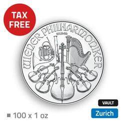 Wiedeński Filharmonik 100 uncji Srebra - przechowywane w bezcłowym magazynie w Zurichu (Loomis)