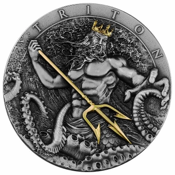 Niue: Tryton pozłacany $5 Srebro 2022 High Relief Antiqued Coin