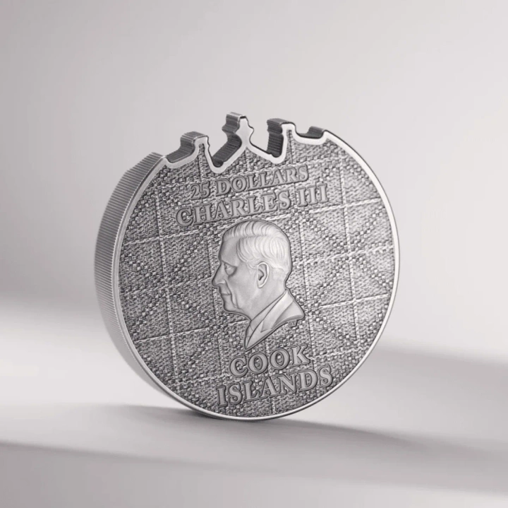 Cook Islands: Petra Al-Khazneh kolorowany 5 uncji Srebra 2025 Antiqued High Relief