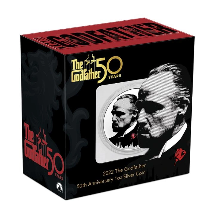 Niue: The Godfather "Red Rose" kolorowany 50. rocznica filmu 1 uncja Srebra 2022 Enameled Coin "I DON'T APOLOGIZE TO TAKE CARE OF MY FAMILY"