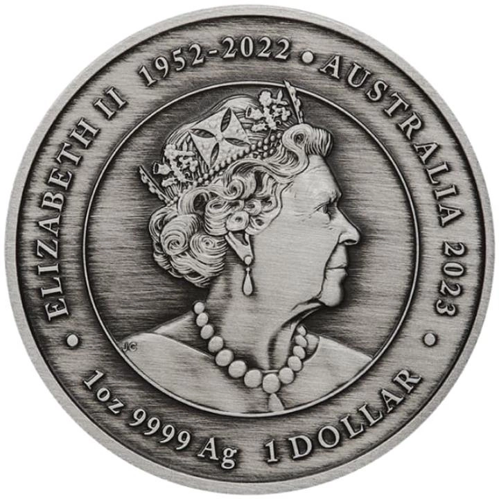 Chinese Myths and Legends: Dragon & Koi (wersja z monetą w karcie) 1 uncja Srebra 2023 Antiqued Coin