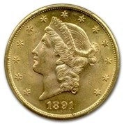 Liberty-S Double Eagle 20 Dollar 1891 Stan 2/2-