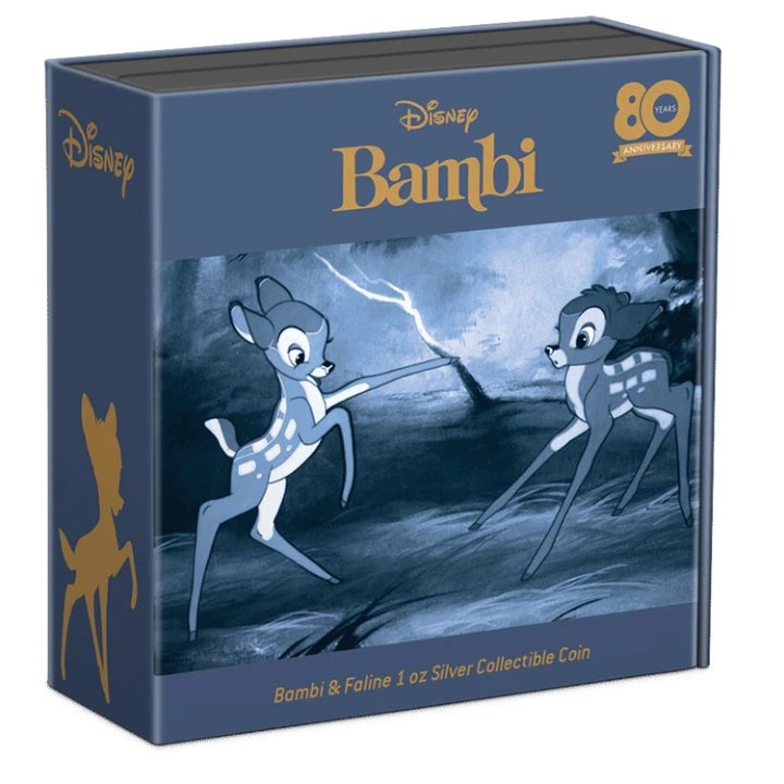 Niue: Disney - Bambi and Faline 80 rocznica filmu kolorowany 1 uncja Srebra 2022 Proof