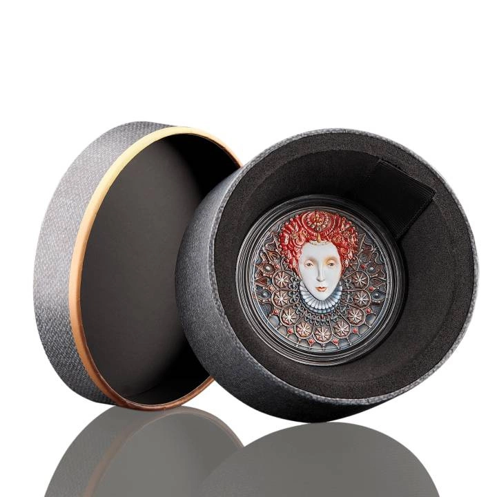 Niue: Women - Elizabeth I kolorowana $5 Srebro 2022 High Relief Antiqued Coin