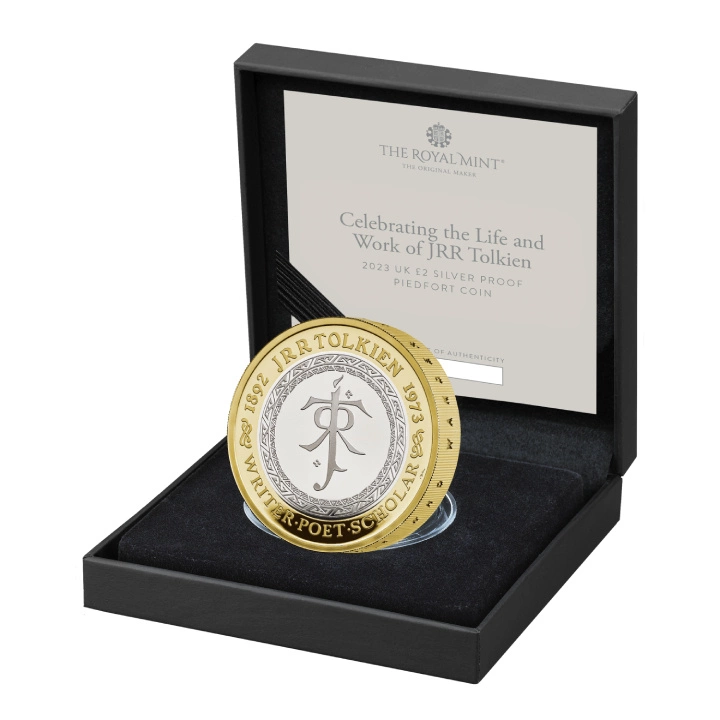 Celebrating the Life and Work of JRR Tolkien £2 pozłacany Srebro 2023 Proof Piedfort