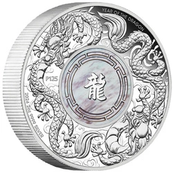 Double Dragon with Mother of Pearl 2 uncje Srebra 2024 Proof