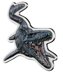 Niue: Jurassic World - Mosasaurus kolorowany 2 uncje Srebra 2022 Antiqued Coin