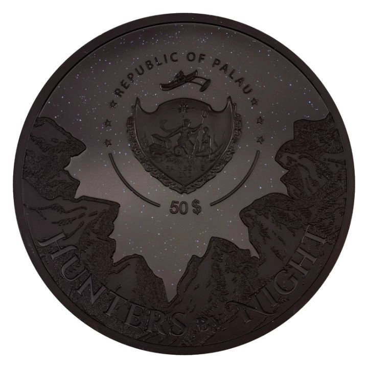 Palau: Hunters by Night – Python kolorowany 1000 gramów Srebra 2023 Obsidian Black Ultra High Relief