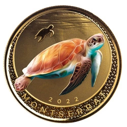 Montserrat Blue Sea Turtle kolorowany 1 uncja Złota 2022 Proof