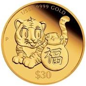 Tuvalu: Chinese Astrological - Rok Tygrysa 1/5 uncji Złota 2022 Proof