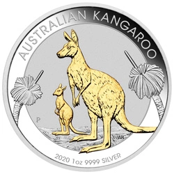 Perth Mint: Australijski Kangur pozłacany 1 uncja Srebra 2020