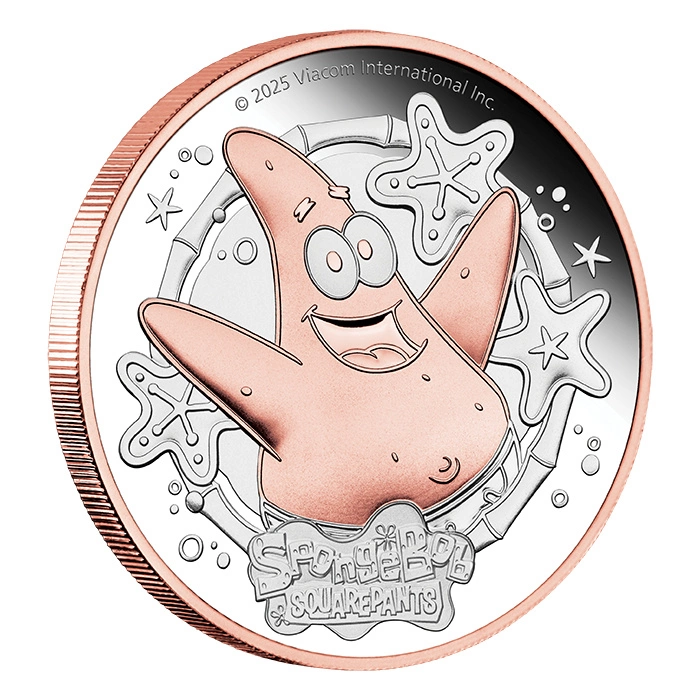 Tuvalu: Spongebob Squarepants - Patrick Star pozłacany 2 uncje Srebra 2025 Proof