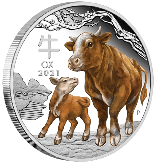 Lunar III: Rok Bawoła 1 uncja Srebra 2021 Proof Kolorowany