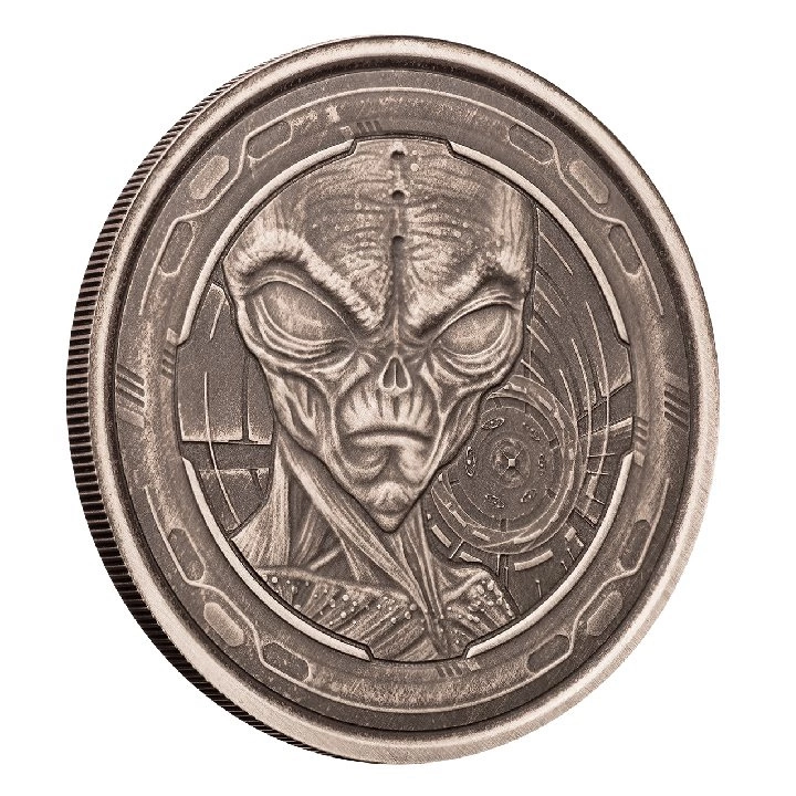 Ghana: Alien 1 uncja Srebra 2022 Antiqued Coin