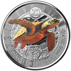 Cayman Islands: Loggerhead Turtle kolorowany 1 uncja Srebra 2023 Proof