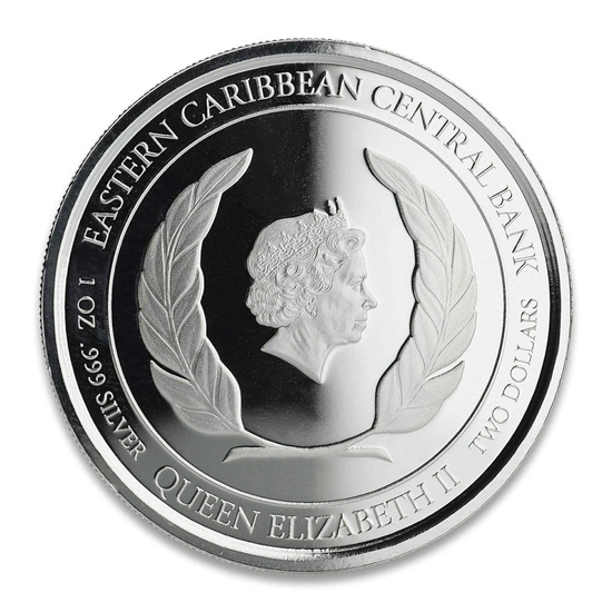 St. Lucia: Flamingo kolorowany 1 oz Silver 2019 Proof