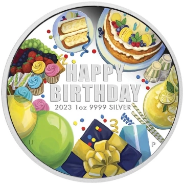 Happy Birthday kolorowany 1 uncja Srebra 2023 Proof