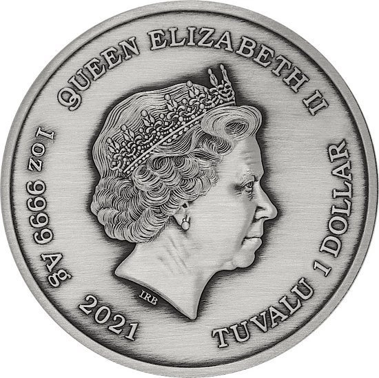 Tuvalu: Bogowie Olimpu - Posejdon 1 uncja Srebra 2021 Antique Finish