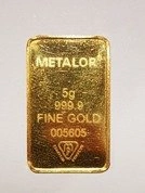 5 gramów Sztabka Złota Metalor Uszkodzona