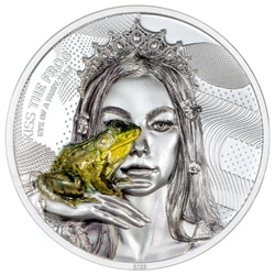 Cook Islands: Eye of a Fairytale - Kiss the Frog kolorowany 2 uncje Srebra 2023 Proof Ultra High Relief