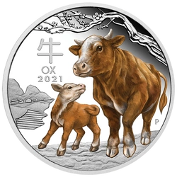 Lunar III: Rok Bawoła 1 uncja Srebra 2021 Proof Kolorowany