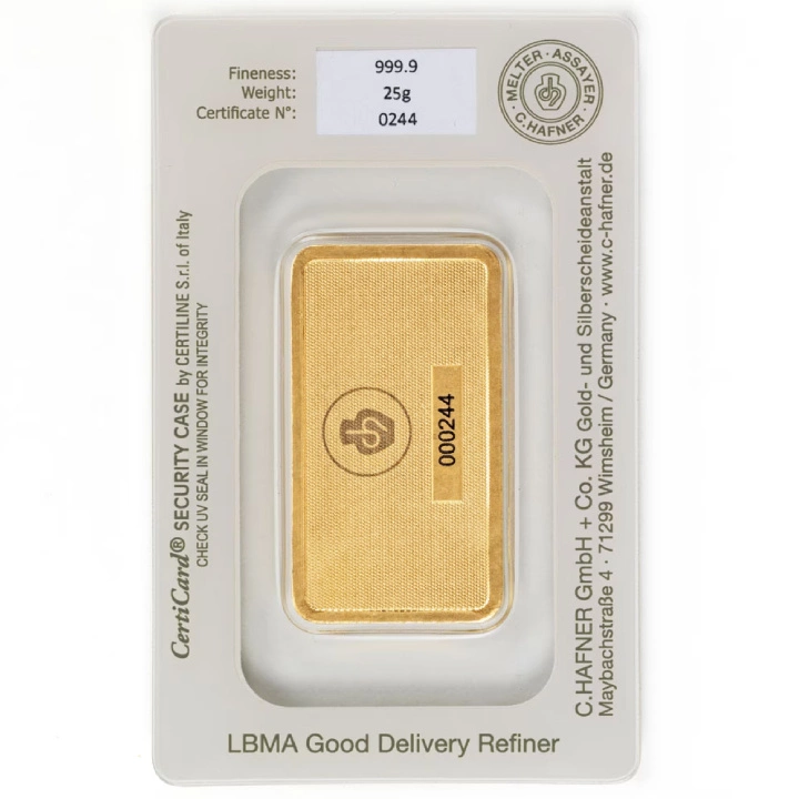 Sztabka C. Hafner 25 gramów Złota LBMA GD Refiner