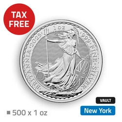 Britannia 500 uncji Srebra - przechowywane w bezcłowym magazynie w Nowym Jorku (Loomis) 