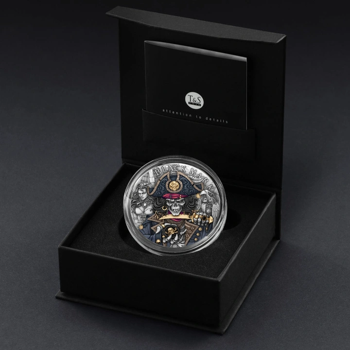 Niue: The Pirates - Black Mark kolorowany 2 uncje Srebra 2026 Antiqued Coin