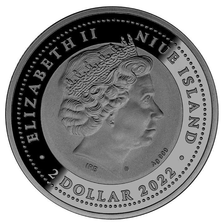 Niue: Temida kolorowana $2 Srebro 2022 Black Proof Antiqued Coin