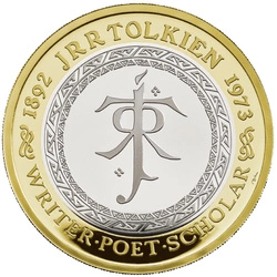 Celebrating the Life and Work of JRR Tolkien £2 pozłacany Srebro 2023 Proof 