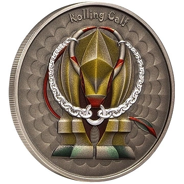 Niue: World of Cryptids - Rolling Calf $2 kolorowany Srebro 2023 High Relief Antiqued Coin