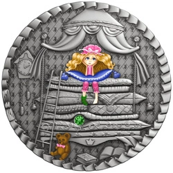 Niue: Fairy Tales - The Princess and the Pea kolorowana $1 Srebro 2021 High Relief Antiqued Coin