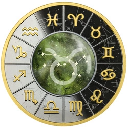 Cameroon: Znaki Zodiaku - Byk kolorowany, pozłacany Srebro 2023 Black Proof