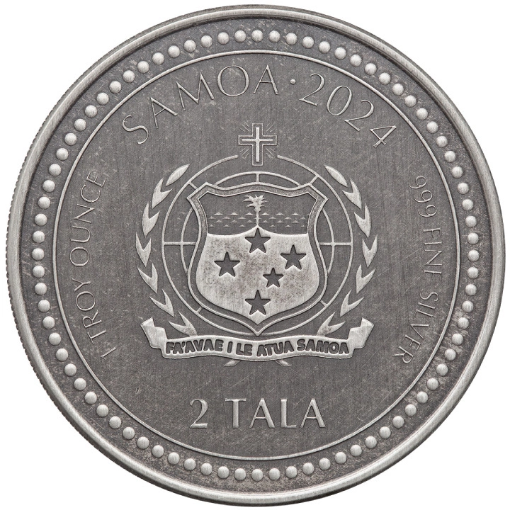 Samoa: Year of the Dragon 1 uncja Srebra 2024 Antiqued Coin (moneta w karcie)