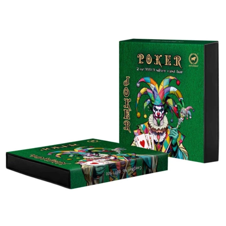 Sztabka Asturmint: Poker Cards - The Joker kolorowany 2 uncje Srebra 2024 Antique Finish