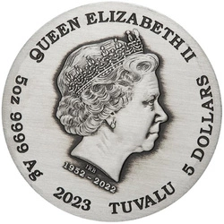 Tuvalu: Phoenix and Birds kolorowany 5 uncji Srebra 2023 Antiqued Coin
