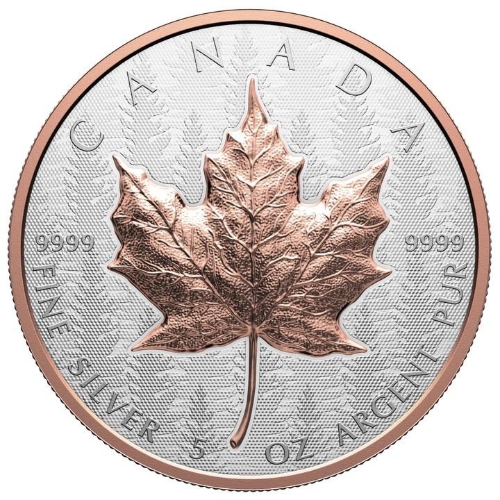 Kanadyjski Liść Klonowy “Silver Maple Leaf” pozłacany 5 uncji Srebra 2025 Reverse Proof Ultra High Relief