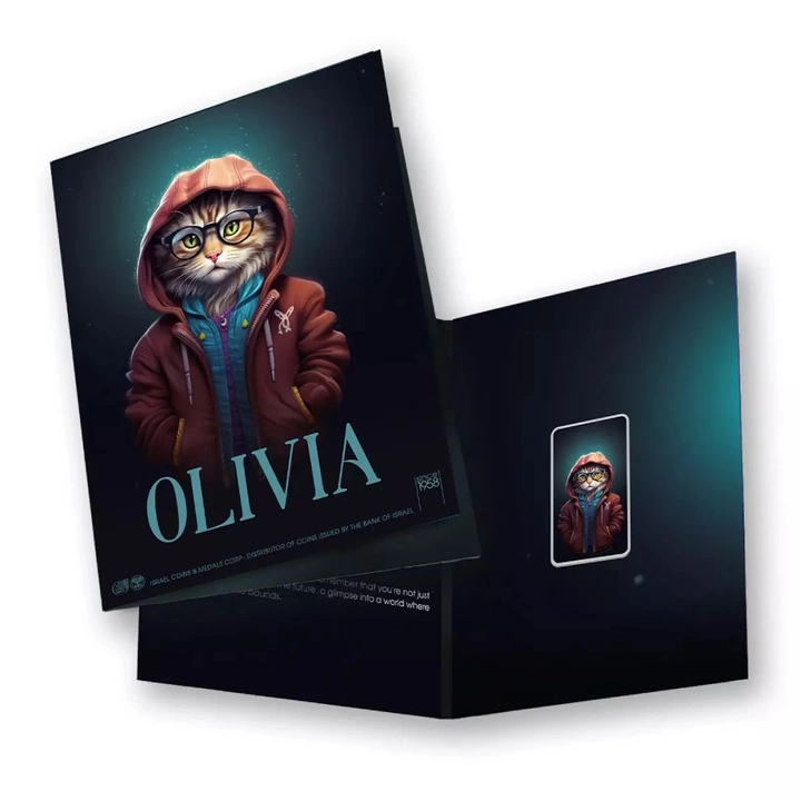 Sztabka The Holy Land Mint - Human Cats - Olivia kolorowana 1 uncja Srebra 2025