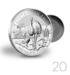 Australijski Emu 1 uncja Srebra 2021 Pakiet 20 sztuk