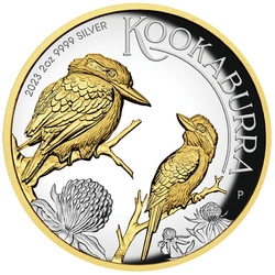 Kookaburra pozłacana 2 uncje Srebra 2023 Proof High Relief 