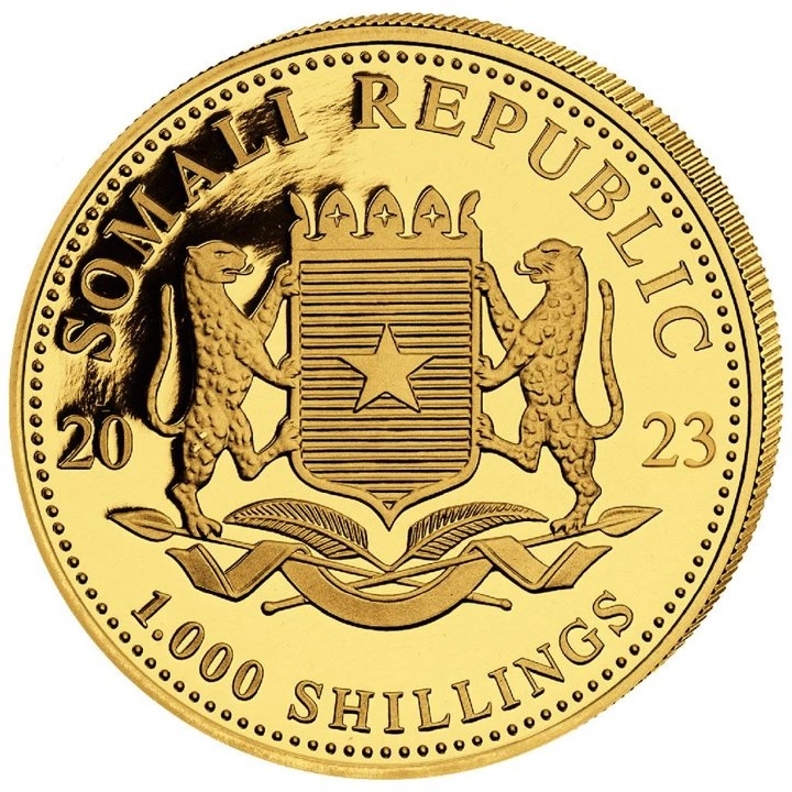 African Wildlife: Słoń Somalijski 1 uncja Złota 2023 Privy Mark 'Year of the Rabbit'