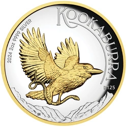 Kookaburra pozłacana 2 uncje Srebra 2024 Proof High Relief