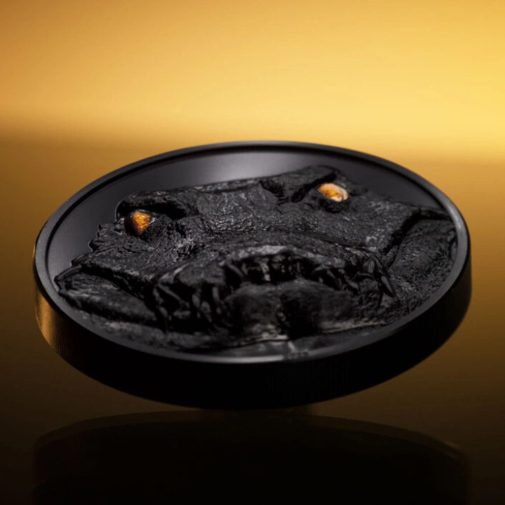 Palau: Hunters by Night - Caiman kolorowany 2 uncje Srebra 2023 Obsidian Black Ultra High Relief