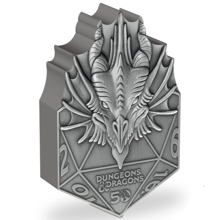 Niue: Dungeons & Dragons 50th Anniversary - Red Dragon D20 2 uncje Srebra 2024 Antiqued Coin