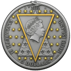 Niue: The Alchemists - Dr. J. Dee "Ars Speculum" $5 Srebro 2022 Antique Finish