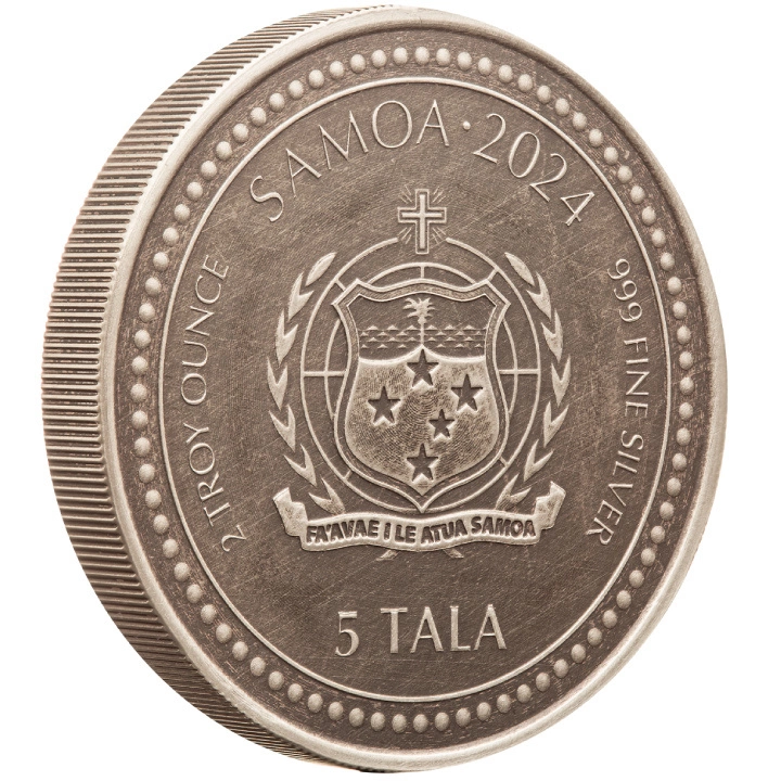 Samoa: Year of the Dragon 2 uncje Srebra 2024 Antiqued Coin