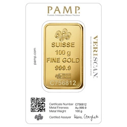 Sztabka Pamp Suisse Fortuna Veriscan 100 gramów Złota LBMA GD Refiner