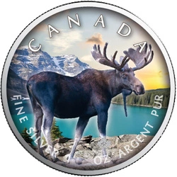 Canada: On the Trails of Wildlife - Maple Leaf "Moose" kolorowany 1 uncja Srebra 2021